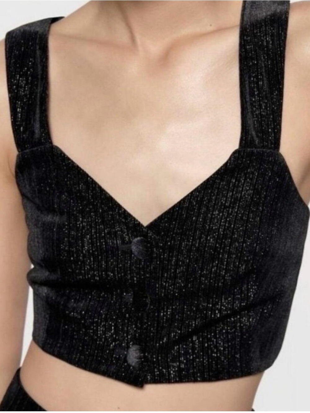 Zara Crop Top Metallic Black Festive Days